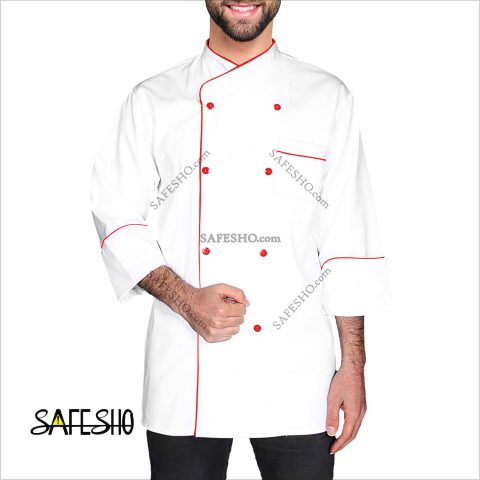 روپوش سرآشپزی سفید با مغزی قرمز (کلاسیک ۵)