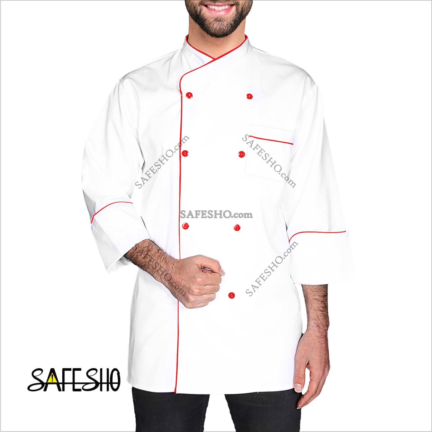 روپوش سرآشپزی سفید با مغزی قرمز (کلاسیک 5)